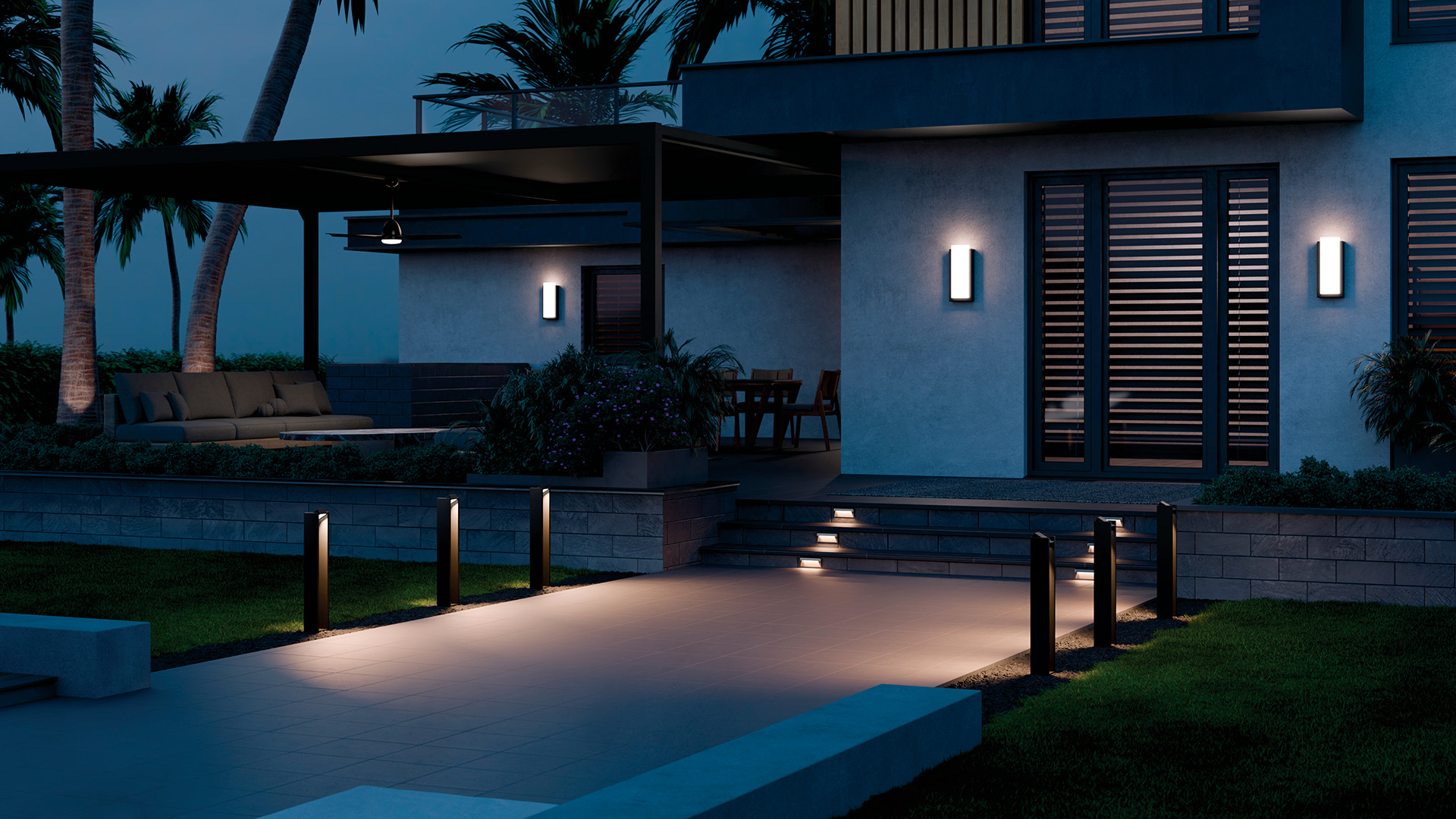Kichler landscape lighting: Landscape Aimed Bollard 16263BKT30 Overall Night AllOn 1920x1080
