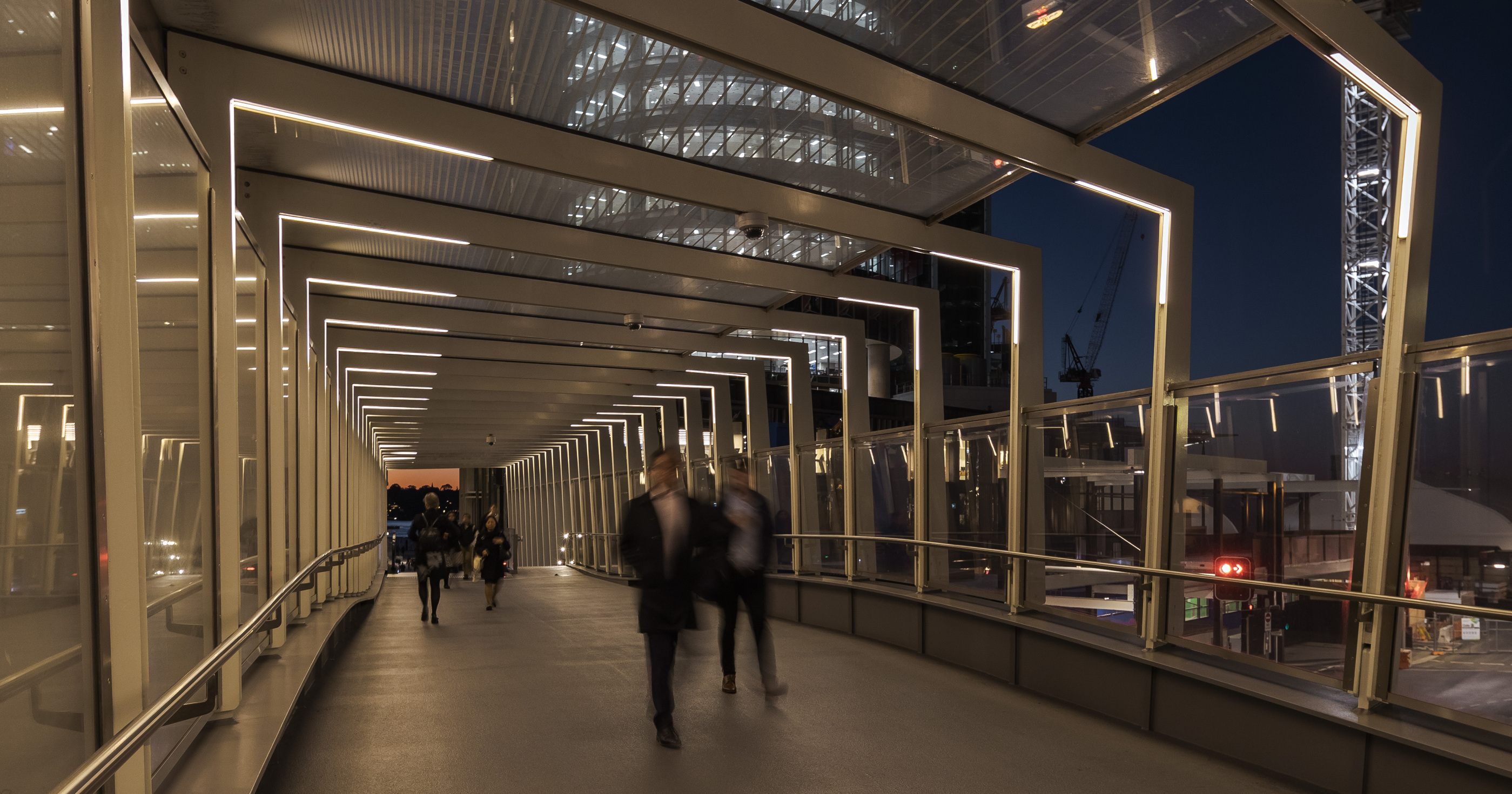 Napoleon Bridge makes its changing geometry visible with a fine line of light.